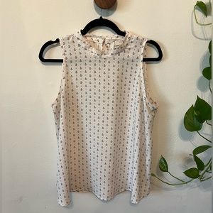 Loft Sleeveless High Neck White Blouse with Black and Red Accents | M